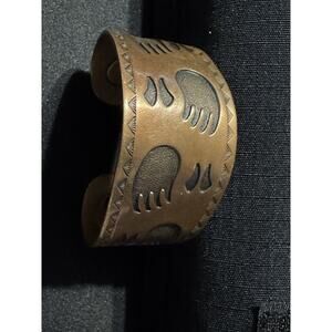 Signed Native Copper  Bear Paw Cuff Bracelet